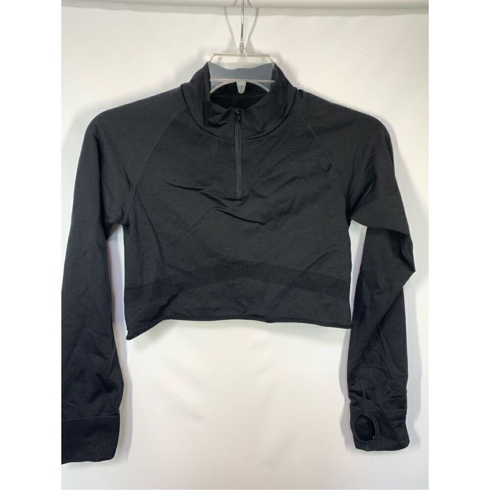 PINK Active Women’s Raglan Long Sleeve Cropped Quarter-Zip Top Black Size M/L